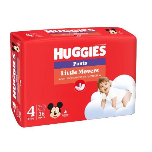 Miniaturka artykułu - HUGGIES Pieluchomajtki Little Movers Pants rozmiar 4 (9-14kg), 36szt.