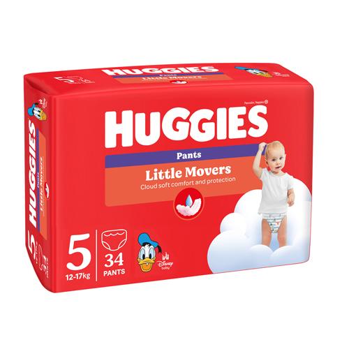 Miniaturka artykułu - HUGGIES Pieluchomajtki Little Movers Pants rozmiar 5 (12-17kg), 34szt.