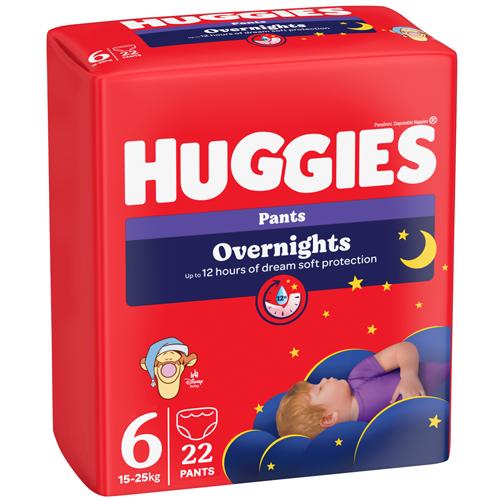 Miniaturka artykułu - HUGGIES Pieluchomajtki Overnights Pants rozmiar 6 (15-25kg), 22szt.