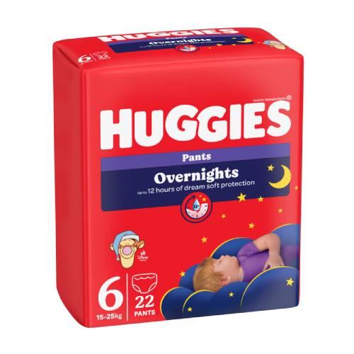 Miniaturka artykułu - HUGGIES Pieluchomajtki Overnights Pants rozmiar 6 (15-25kg), 22szt.