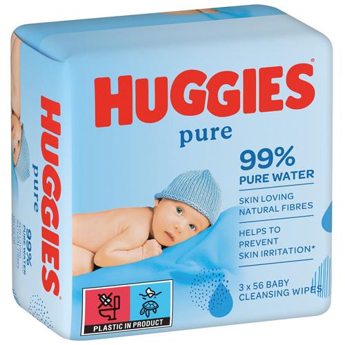 Miniaturka artykułu - HUGGIES Pure Chusteczki nawilżane - 3x56szt.