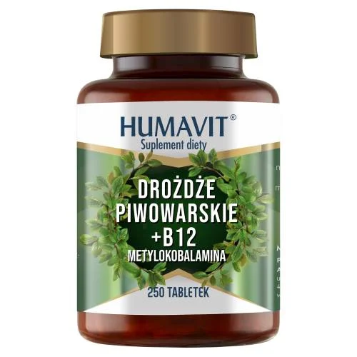 Miniaturka artykułu - HUMAVIT Drożdże piwowarskie + witamina B12, 250tabl.