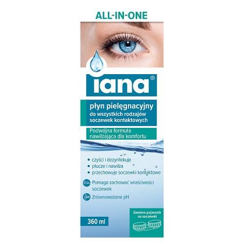 Miniaturka artykułu - Iana All In One Płyn pielęgnacyjny do wszystkich rodzaj&oacute;w soczewek kontaktowych, 360 ml USZKODZONE TEKTUROWE OPAKOWANIE