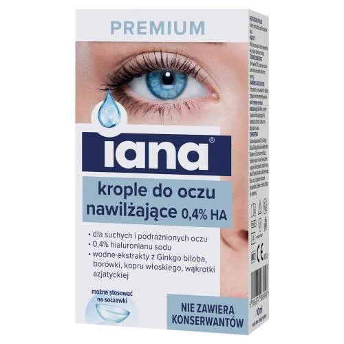 Miniaturka artykułu - Iana Premium nawilżające krople do oczu, 10 ml