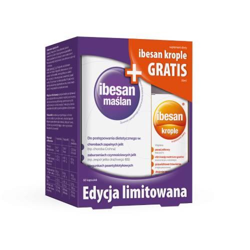 Miniaturka artykułu - Zestaw Ibesan maślan, 60 kaps. + Ibesan krople, 30 ml