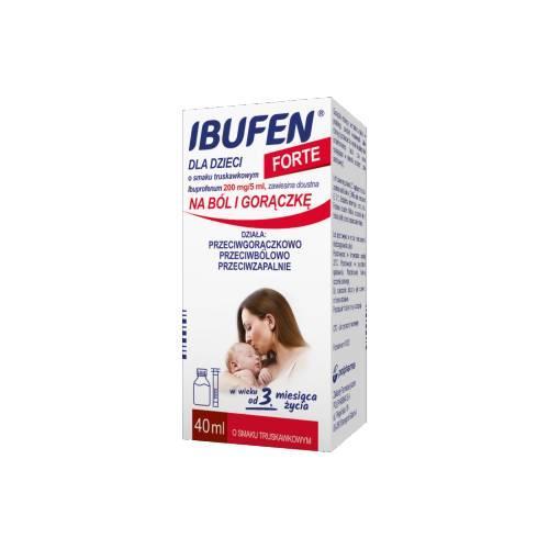 Miniaturka artykułu - IBUFEN dla dzieci Forte Smak truskawkowy, 40 ml USZKODZONE TEKTUROWE OPAKOWANIE