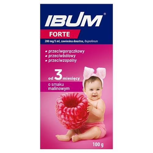 Miniaturka artykułu - IBUM FORTE Zawiesina o smaku malinowym 200 mg/5 ml, 100g USZKODZONE OPAKOWANIE