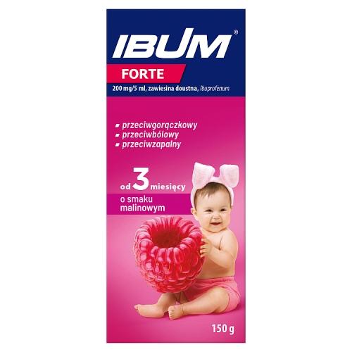 Miniaturka artykułu - IBUM FORTE Zawiesina o smaku malinowym 200 mg/5 ml, 150 g