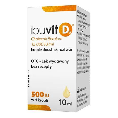 Miniaturka artykułu - Ibuvit D3 500 IU Krople - Lek z witaminą D3, 10 ml USZKODZONE OPAKOWANIE
