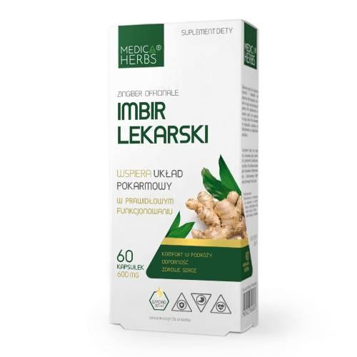Miniaturka artykułu - MEDICA HERBS Imbir lekarski 600 mg, 60 kaps.