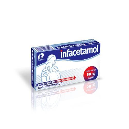 Miniaturka artykułu - Infacetamol Farmina 50 mg, 10 czopk&oacute;w USZKODZONE TEKTUROWE OPAKOWANIE