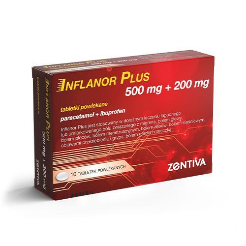 Inflanor Plus 500mg + 200mg, 10tabl. powl. USZKODZONE TEKTUROWE OPAKOWANIE