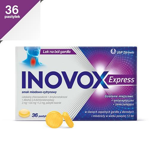 Miniaturka artykułu - Inovox Express smak miodowo-cytrynowy, 36 pastylek USZKODZONE TEKTUROWE OPAKOWANIE (1SZT.)