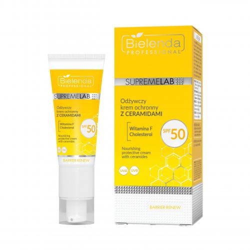 Miniaturka artykułu - Bielenda Supremelab Barrier Renew Odżywczy krem ochronny z ceramidami SPF 50, 40 ml