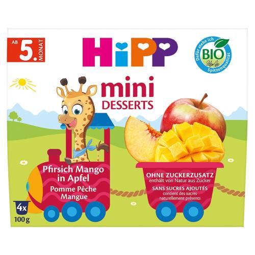 Miniaturka artykułu - HiPP BIO Mini deser jabłka brzoskwinie mango od 5. miesiąca, 4 x 100 g