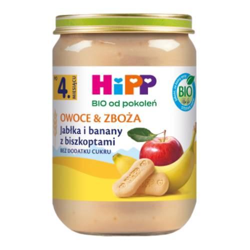 Miniaturka artykułu - HiPP BIO Owoce & Zboża Jabłka i banany z biszkoptami po 4. miesiącu, 190 g