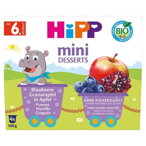 Miniaturka artykułu - HiPP BIO Mini deser jabłka jagody granaty od 6. miesiąca, 4 x 100 g