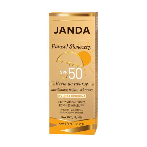 Miniaturka artykułu - Janda Parasol Słoneczny Krem do twarzy nawilżająco-kojąco-ochronny SPF50, 50 ml