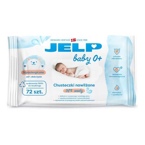 Miniaturka artykułu - JELP Baby 0+ Hipoalergiczne chusteczki nawilżane dla dzieci, 72szt.