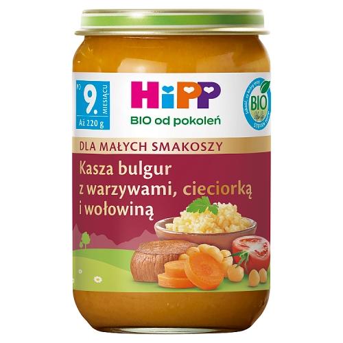 Miniaturka artykułu - HiPP BIO Kasza bulgur z warzywami cieciorką i wołowiną po 9. miesiącu, 220 g
