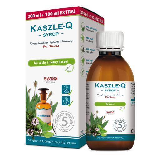 Miniaturka artykułu - KASZLE-Q Syrop ziołowy na suchy i mokry kaszel, 300ml KR&Oacute;TKA DATA 18.07.2026