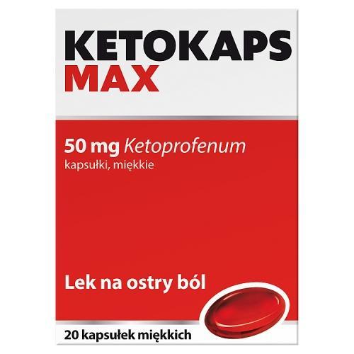 Miniaturka artykułu - KETOKAPS MAX 50mg Lek z ketoprofenem o silnym działaniu przeciwb&oacute;lowym - 20 kapsułek USZKODZONE TEKTUROWE OPAKOWA.