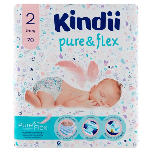 Miniaturka artykułu - KINDII pure&flex PIELUSZKI 2 (3-6kg), 70 szt.