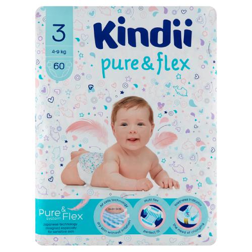 Miniaturka artykułu - KINDII pure&flex PIELUSZKI 3 (4-9kg), 60 szt.