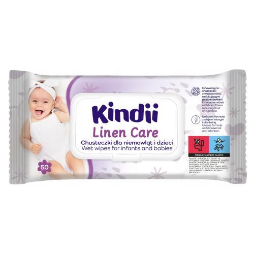 Miniaturka artykułu - KINDII Linen care Chusteczki nawilżane dla niemowląt i dzieci, 50szt. USZKODZONE OPAKOWANIE
