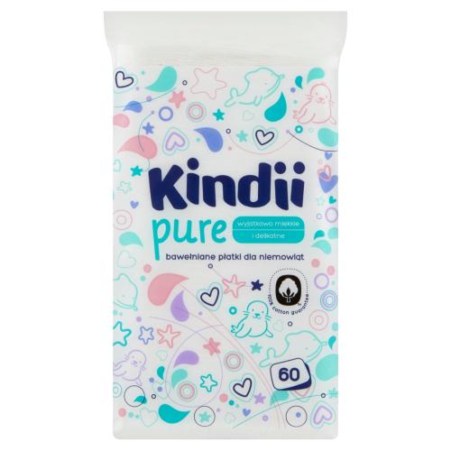 Miniaturka artykułu - Kindii Pure Bawełniane płatki dla niemowląt do sk&oacute;ry wrażliwej, 60 szt.
