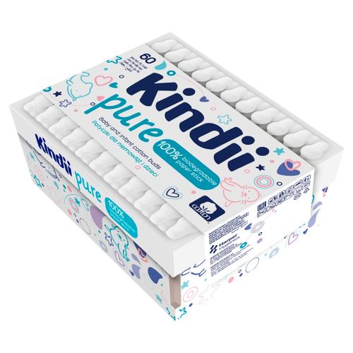 Miniaturka artykułu - Kindii Pure Patyczki higieniczne z ogranicznikiem dla niemowląt, 60 szt.