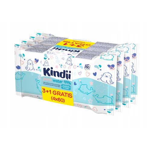 Miniaturka artykułu - KINDII Pure Water 99% Chusteczki nawilżane, 4x60szt.
