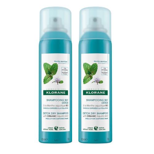 Miniaturka artykułu - KLORANE Suchy szampon detoksykujący z miętą organiczną, 2x150ml