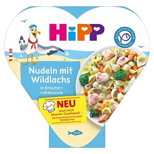 Miniaturka artykułu - HiPP Kluseczki z dzikim łososiem w sosie ziołowo-śmietanowym po 1. roku, 250 g