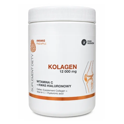 Miniaturka artykułu - Invex Remedies Kolagen 12&nbsp;000 mg + Witamina C + Kwas hialuronowy smak ananasowy proszek, 400 g