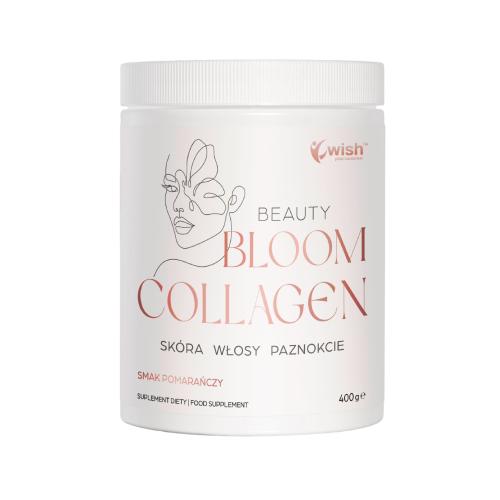 Miniaturka artykułu - Wish Pharmaceutical Kolagen Bloom Beauty Sk&oacute;ra Włosy Paznokcie Biotyna smak pomarańczowy, 400 g