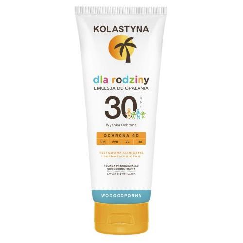 Miniaturka artykułu - KOLASTYNA Emulsja do opalania dla rodziny SPF 30, 250 ml USZKODZONY PLASTIKOWY KOREK