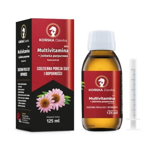 Miniaturka artykułu - Końska Dawka Multivitamina + jeż&oacute;wka purpurowa, 125 ml KR&Oacute;TKA DATA 31.12.2026