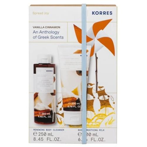 Miniaturka artykułu - Korres Zestaw Spread Joy Vanilla Cinnamon (Żel pod prysznic, 250 ml + Mleczko do ciała, 200 ml)