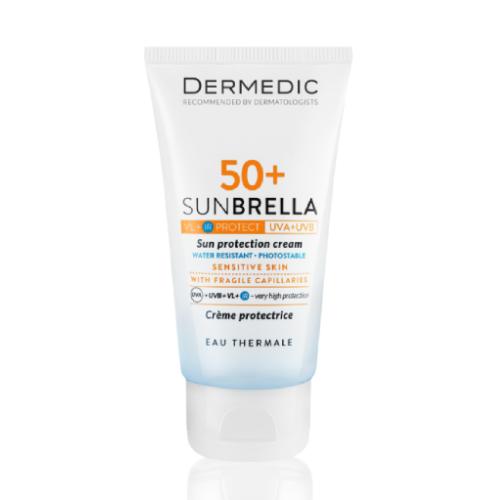 Miniaturka artykułu - Dermedic Sunbrella Krem ochronny SPF50+ do skóry wrażliwej i naczynkowej, 50 ml