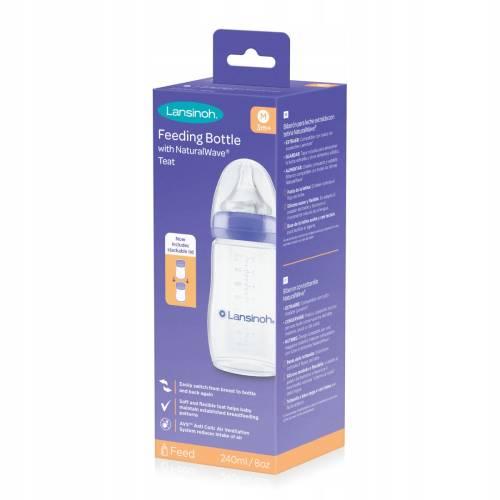 Miniaturka artykułu - LANSINOH NaturalWave Butelka do karmienia ze smoczkiem 3m+, 240ml