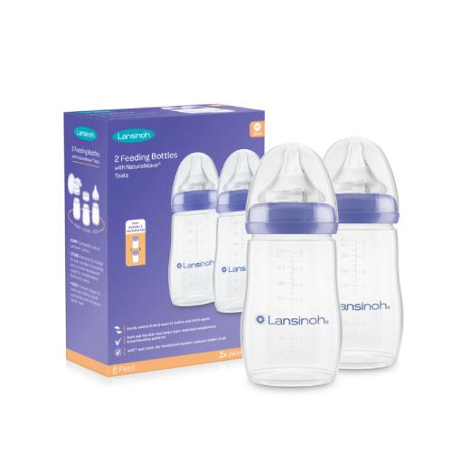 Miniaturka artykułu - LANSINOH Butelki ze smoczkami o średnim przepływem Natural Wave, 2x 240ml - Duo Pack