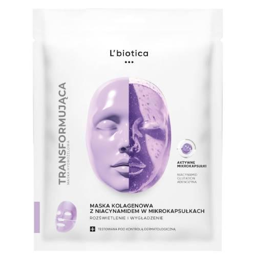 Miniaturka artykułu - L'biotica Maska kolagenowa do twarzy z niacynamidem w mikrokapsułkach Rozświetlenie i wygładzenie, 1 szt.