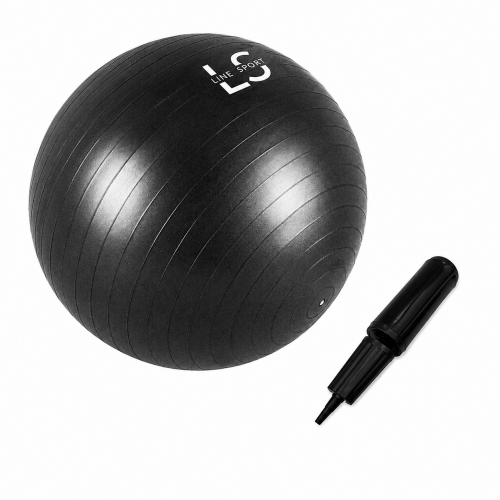 Miniaturka artykułu - Line Sport Piłka gimnastyczna do ćwiczeń z pompką, 85 cm, czarna