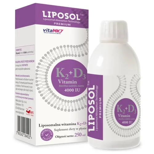 Miniaturka artykułu - Liposol Liposomalna Witamina K2 100 uq + D3 4000 IU, 250 ml