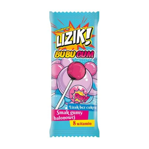 Miniaturka artykułu - LIZIK! Bubugum Lizak bez cukru o smaku gumy balonowej, 1 szt.