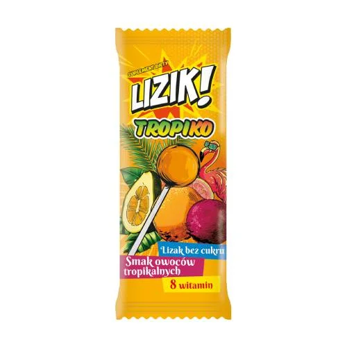 Miniaturka artykułu - LIZIK! Tropiko Lizak bez cukru o smaku owoc&oacute;w tropikalnych, 1 szt.