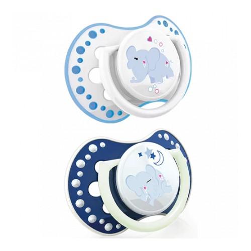 Miniaturka artykułu -  LOVI Night&Day Boy Elephant Smoczek silikonowy dynamiczny 0-3m+ świecący w ciemności 22/809, 2szt.
