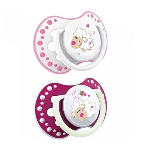 Miniaturka artykułu - LOVI Night&Day Girl Lamb Smoczek silikonowy dynamiczny 0-3m 22/809, 2szt. 