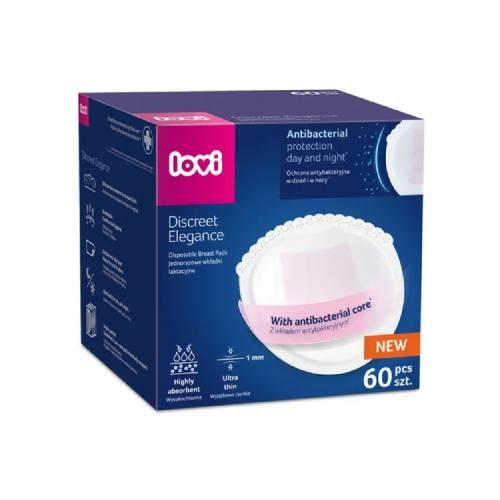 Miniaturka artykułu - Lovi Wkładki laktacyjne antybakteryjne Discreet Elegance białe, 60 szt.